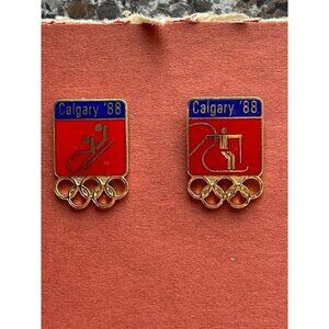 2 VINTAGE Calgary 88 Winter Olympics Ski Jump &‎ Luge Pins